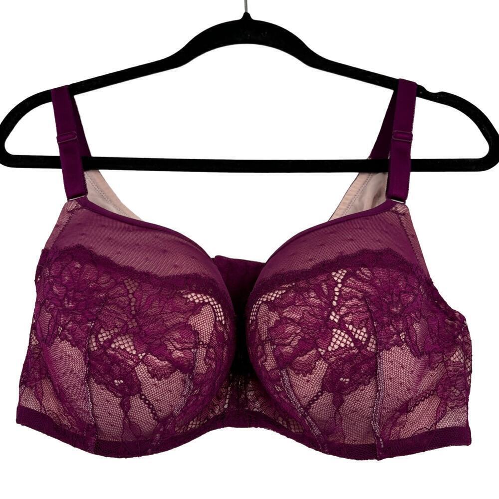Torrid Curve Underwire Bra Lined Floral Lace Overlay Purple Size 40D
